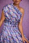 Buy_Tara And I_Blue Silk Organza Ruffles One Shoulder Aquarelle Print Dress _Online_at_Aza_Fashions
