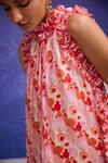 Buy_Tara And I_Red Silk Organza Ruffles Halter Neck Aquarelle Print Maxi Dress _Online_at_Aza_Fashions