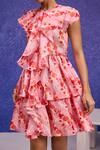 Buy_Tara And I_Red Silk Organza Ruffles Round , Keyhole Aquarelle Print Dress _Online_at_Aza_Fashions