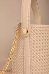 Tara And I_Cream Rhinestones, Chains Creme Intermesh Bucket Bag _Online_at_Aza_Fashions