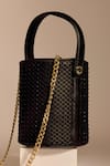 Tara And I_Black Rhinestones, Studs Intermesh Bucket Bag _Online_at_Aza_Fashions