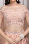 Mandira Wirk Resort_Peach Satin, Lurex, Georgette Sequins, Beads, Embellished Blouse Lehenga Set _Online_at_Aza_Fashions