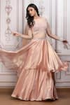 Mandira Wirk Resort_Peach Satin, Lurex, Georgette Sequins, Beads, Embellished Blouse Lehenga Set _at_Aza_Fashions