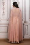 Shop_Mandira Wirk Resort_Peach Lurex, Georgette Beads, Embroidery Round Neck, Keyhole Cape Lehenga Set _at_Aza_Fashions