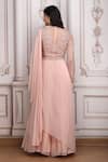 Shop_Mandira Wirk Resort_Peach Chiffon Embroidery, Sequins, Beads Round Neck Saree Gown _at_Aza_Fashions