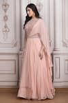Buy_Mandira Wirk Resort_Peach Chiffon Embroidery, Sequins, Beads Round Neck Saree Gown _Online_at_Aza_Fashions