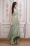 Buy_Mandira Wirk Resort_Green Lycra Sequins, Beads, Metallic Embellished Pre-draped Saree With Blouse 