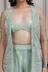Buy_Mandira Wirk Resort_Aqua Lurex, Georgette Beads, Sequins Open Embellished Sheer Jacket Palazzo Set 