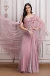 Buy_Mandira Wirk Resort_Pink Lycra Beads, Sequins, Embroidery Sweetheart Embellished Blouse Lehenga Set _at_Aza_Fashions