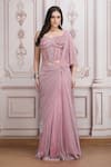 Mandira Wirk Resort_Pink Lycra Beads, Sequins, Embroidery Sweetheart Embellished Blouse Lehenga Set _Online_at_Aza_Fashions