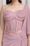 Mandira Wirk Resort_Pink Lycra Beads, Sequins, Embroidery Sweetheart Embellished Blouse Lehenga Set _at_Aza_Fashions