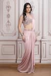 Mandira Wirk Resort_Pink Lycra Beads, Sequins, Embroidery Embellished Pre-draped Saree With Blouse _Online_at_Aza_Fashions