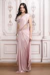 Buy_Mandira Wirk Resort_Pink Lycra Beads, Sequins, Embroidery Embellished Pre-draped Saree With Blouse _Online_at_Aza_Fashions