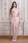 Shop_Mandira Wirk Resort_Pink Lycra Beads, Sequins, Embroidery Embellished Pre-draped Saree With Blouse _Online_at_Aza_Fashions
