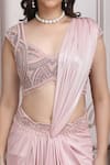 Mandira Wirk Resort_Pink Lycra Beads, Sequins, Embroidery Embellished Pre-draped Saree With Blouse _at_Aza_Fashions