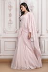 Mandira Wirk Resort_Pink Georgette Sequins, Beads, Embellished Pre-draped Saree With Blouse _Online_at_Aza_Fashions