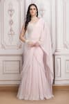Buy_Mandira Wirk Resort_Pink Georgette Sequins, Beads, Embellished Pre-draped Saree With Blouse _at_Aza_Fashions
