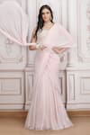 Buy_Mandira Wirk Resort_Pink Georgette Sequins, Beads, Embellished Pre-draped Saree With Blouse _Online_at_Aza_Fashions
