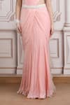Mandira Wirk Resort_Peach Chiffon Beads, Sequins, Pearls Pre-draped Saree With Embellished Blouse _Online_at_Aza_Fashions