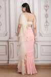Shop_Mandira Wirk Resort_Peach Chiffon Beads, Sequins, Pearls Pre-draped Saree With Embellished Blouse _at_Aza_Fashions