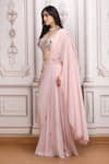 Buy_Mandira Wirk Resort_Pink Georgette Sequins, Beads, Zari, Embroidery, Pre-draped Saree With Blouse _Online_at_Aza_Fashions