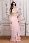 Shop_Mandira Wirk Resort_Pink Georgette Sequins, Beads, Zari, Embroidery, Pre-draped Saree With Blouse _Online_at_Aza_Fashions