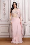 Mandira Wirk Resort_Pink Georgette Sequins, Beads, Zari, Embroidery, Pre-draped Saree With Blouse _at_Aza_Fashions