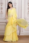 Buy_Mandira Wirk Resort_Yellow Chiffon Embroidery, Beads, Sequins, Ruffle Pre-draped Lehenga Saree Set _Online_at_Aza_Fashions