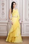 Shop_Mandira Wirk Resort_Yellow Chiffon Embroidery, Beads, Sequins, Ruffle Pre-draped Lehenga Saree Set _Online_at_Aza_Fashions