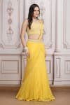 Mandira Wirk Resort_Yellow Chiffon Beads, Sequins, Embroidery, Pre-draped Saree With Blouse _Online_at_Aza_Fashions