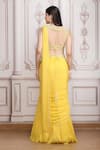 Shop_Mandira Wirk Resort_Yellow Chiffon Beads, Sequins, Embroidery, Pre-draped Saree With Blouse _at_Aza_Fashions