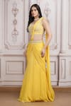 Shop_Mandira Wirk Resort_Yellow Chiffon Beads, Sequins, Embroidery, Pre-draped Saree With Blouse _Online_at_Aza_Fashions
