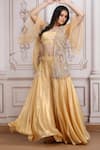 Buy_Mandira Wirk Resort_Gold Lurex, Georgette Sequins, Pearls, Beads Embroidered Jacket Skirt Set _Online_at_Aza_Fashions