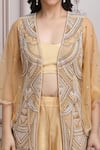 Shop_Mandira Wirk Resort_Gold Lurex, Georgette Sequins, Pearls, Beads Embroidered Jacket Skirt Set _Online_at_Aza_Fashions