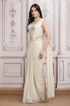 Shop_Mandira Wirk Resort_Ivory Jersey Sequins, Beads, Embellished Corset Blouse And Pre-draped Saree Set _Online_at_Aza_Fashions