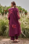 Shop_Vaayu_Purple Muslin, Cotton Applique Round Neck Amethyst Kurta Set _at_Aza_Fashions