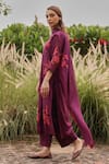Buy_Vaayu_Purple Muslin, Cotton Applique Round Neck Amethyst Kurta Set _Online_at_Aza_Fashions