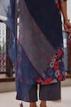 Shop_Vaayu_Blue Muslin, Cotton Tassels V-neck Indigo Bloom Kurta Set _Online_at_Aza_Fashions