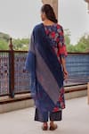 Shop_Vaayu_Blue Muslin, Cotton Tassels V-neck Indigo Bloom Kurta Set _at_Aza_Fashions