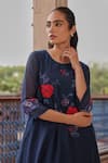 Buy Vaayu Blue Muslin, Cotton Applique, Foil Printing Round Indigo Bloom Kurta And Pant Set Online at Aza Fashions Buy_Vaayu_Blue Muslin, Cotton Applique, Foil Printing Round Indigo Bloom Kurta And Pant Set _Online_at_Aza_Fashions