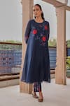 Shop Vaayu Blue Muslin, Cotton Applique, Foil Printing Round Indigo Bloom Kurta And Pant Set at Aza Fashions Shop_Vaayu_Blue Muslin, Cotton Applique, Foil Printing Round Indigo Bloom Kurta And Pant Set _at_Aza_Fashions