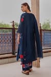 Shop_Vaayu_Blue Muslin, Cotton Applique, Embroidery, Tassels Indigo Bloom Kurta Set _at_Aza_Fashions