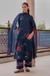 Buy_Vaayu_Blue Muslin, Cotton Applique, Embroidery, Tassels Indigo Bloom Kurta Set _at_Aza_Fashions