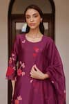 Shop_Vaayu_Purple Silk Applique, Tassels Round Neck Amethyst Floral Kurta Set _Online_at_Aza_Fashions