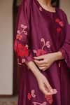 Vaayu_Purple Silk Applique, Tassels Round Neck Amethyst Floral Kurta Set _at_Aza_Fashions