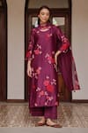 Buy_Vaayu_Purple Silk Applique, Tassels Round Neck Amethyst Floral Kurta Set _at_Aza_Fashions