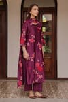 Buy_Vaayu_Purple Silk Applique, Tassels Round Neck Amethyst Floral Kurta Set 