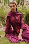 Shop_Vaayu_Purple Silk Applique, Tassels Round Neck Amethyst Floral Kurta Set 