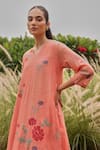 Vaayu_Pink Muslin, Cotton Applique, Embroidery V-neck Magnolia Kurta And Pant Set _Online_at_Aza_Fashions