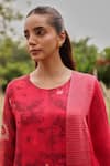 Buy_Vaayu_Pink Muslin, Cotton Embroidery, Tassels Round Neck Rosewood Bloom Kurta Set _Online_at_Aza_Fashions